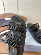Prada 26s Flatform Slides Black Matelassé Leather 727650