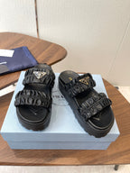 Prada 26s Flatform Slides Black Matelassé Leather 727650