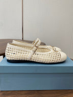 Prada 26s Ballet Flat White Leather Fabric 727659
