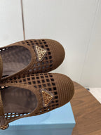 Prada 26s Ballet Flat Coffee Leather Fabric 727665