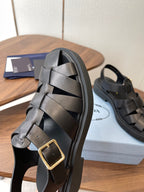Prada 26s Fisherman's Sandals Black Leather 727674