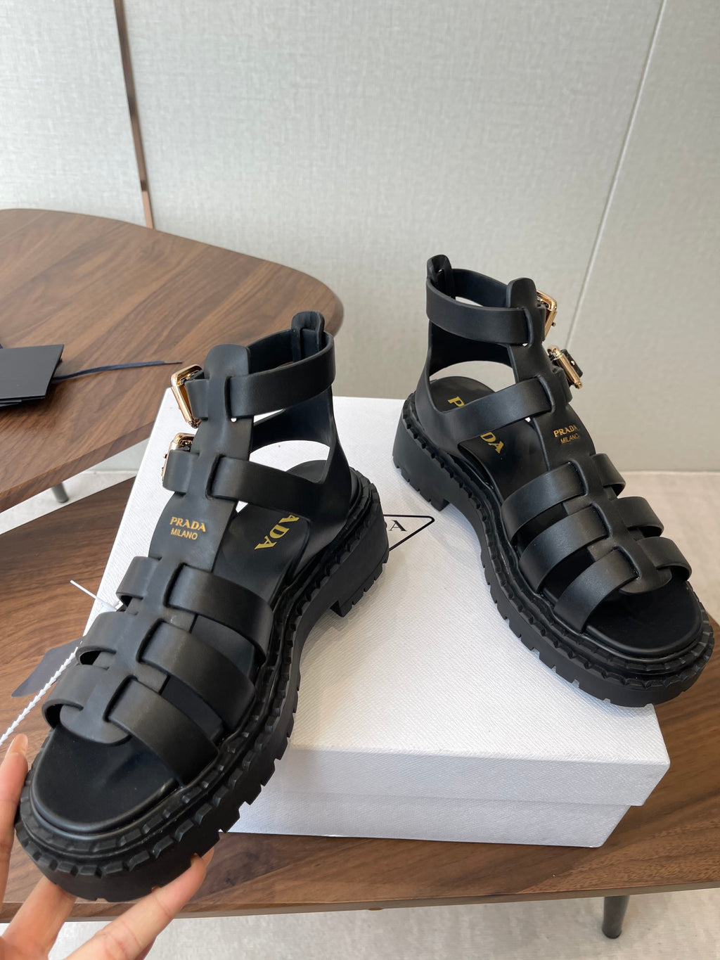 Prada Strappy Sandals 5.5cm Black Leather 728559