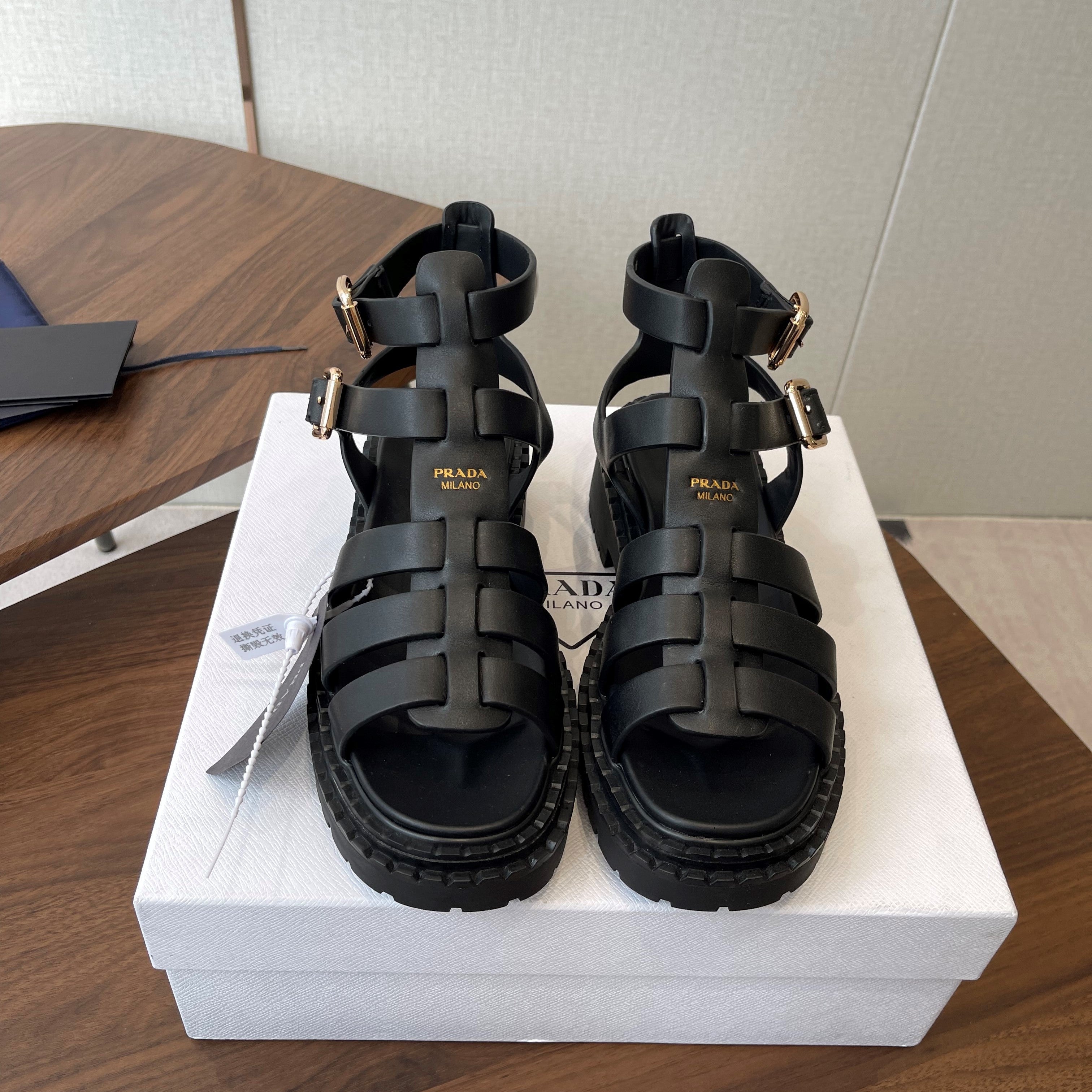 Prada Strappy Sandals 5.5cm Black Leather 728559