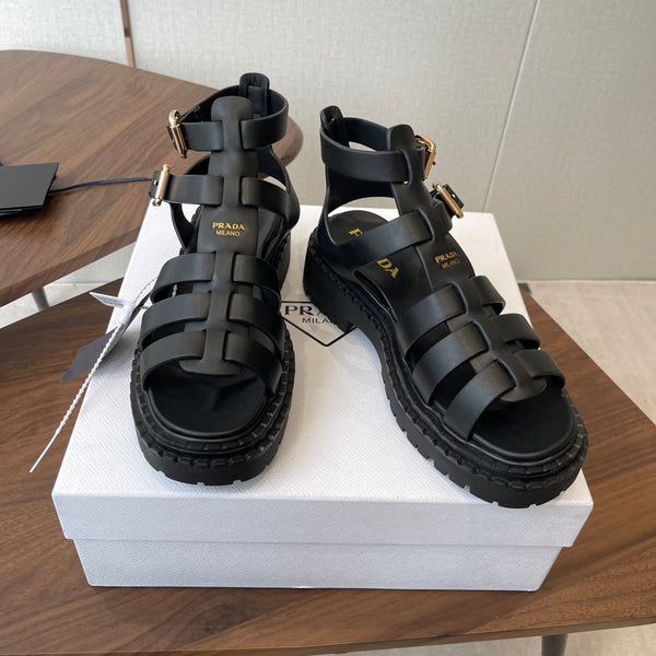 Prada Strappy Sandals 5.5cm Black Leather 728559