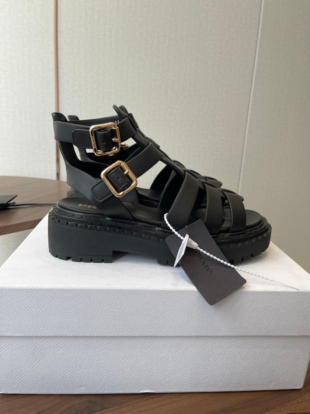 Prada Strappy Sandals 5.5cm Black Leather 728559
