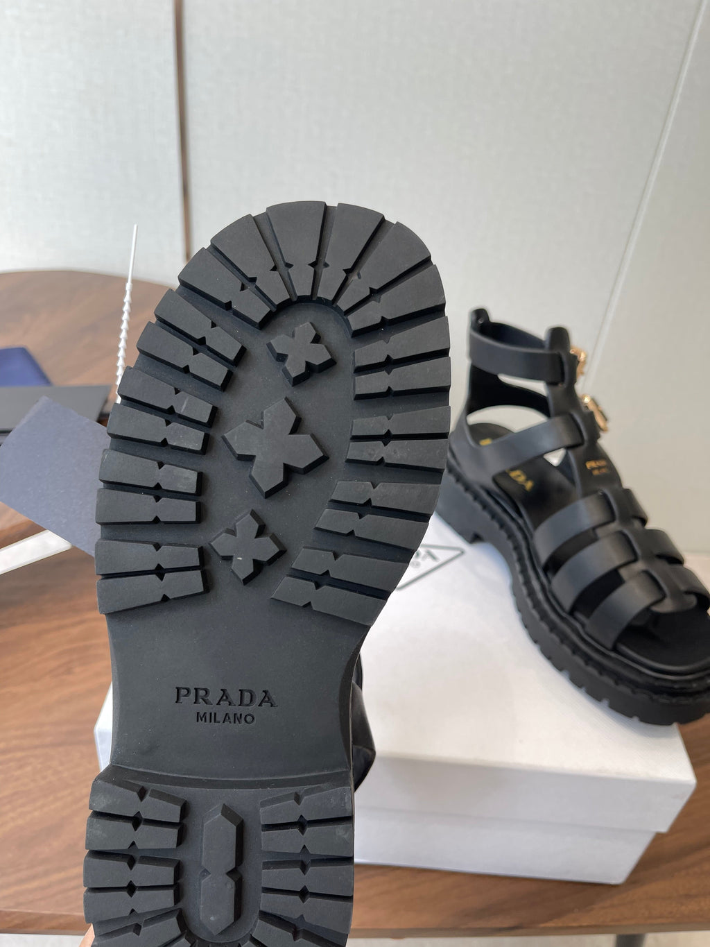 Prada Strappy Sandals 5.5cm Black Leather 728559