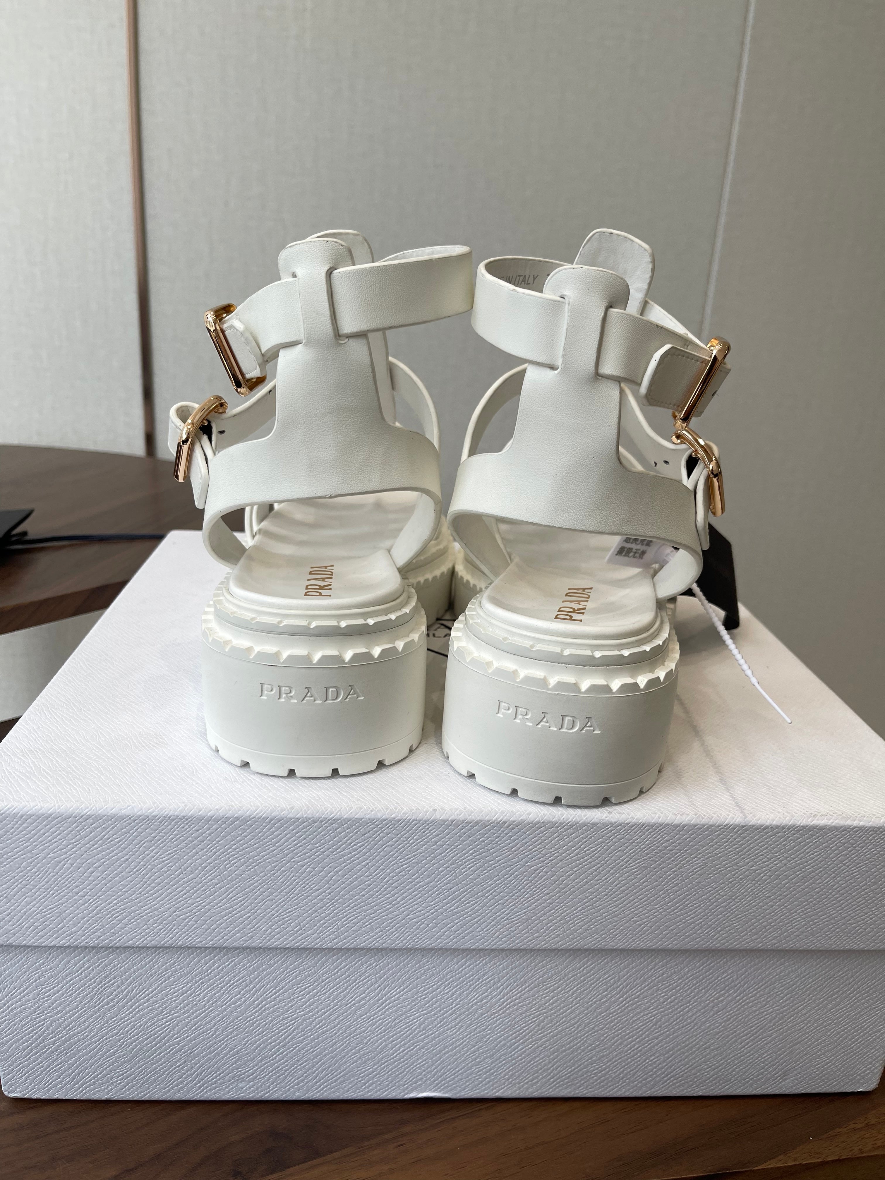 Prada Strappy Sandals 5.5cm White Leather 728560