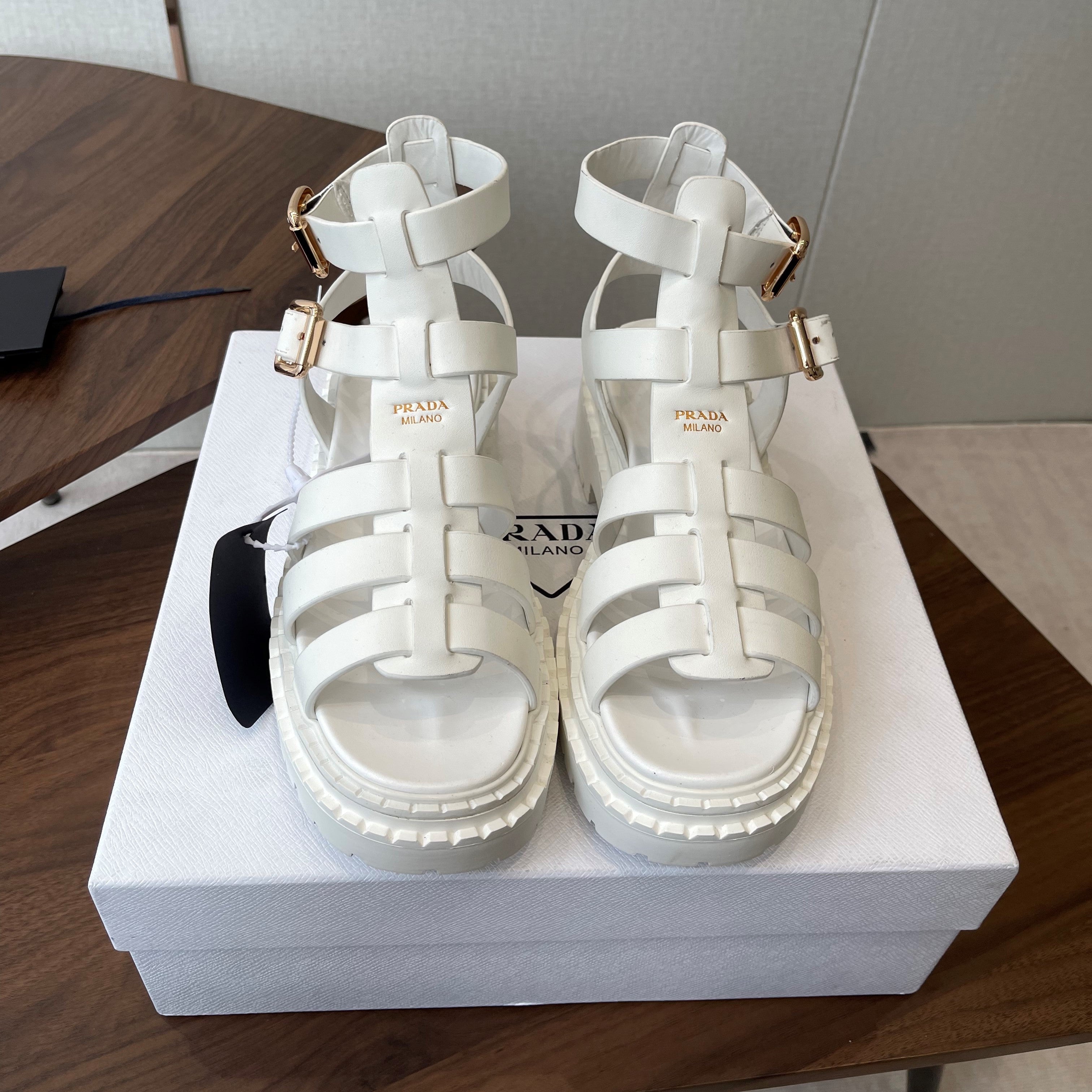 Prada Strappy Sandals 5.5cm White Leather 728560