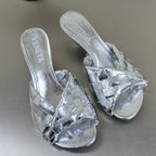 BV Blink Mule 5cm Silver Intrecciato Leather