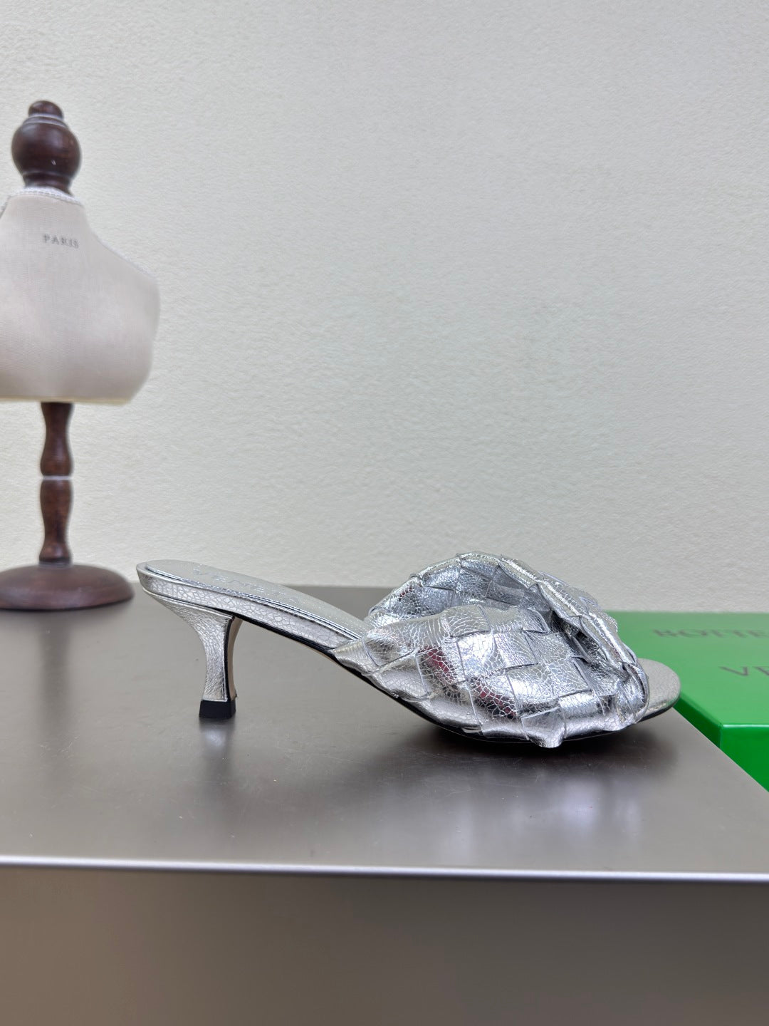BV Blink Mule 5cm Silver Intrecciato Leather
