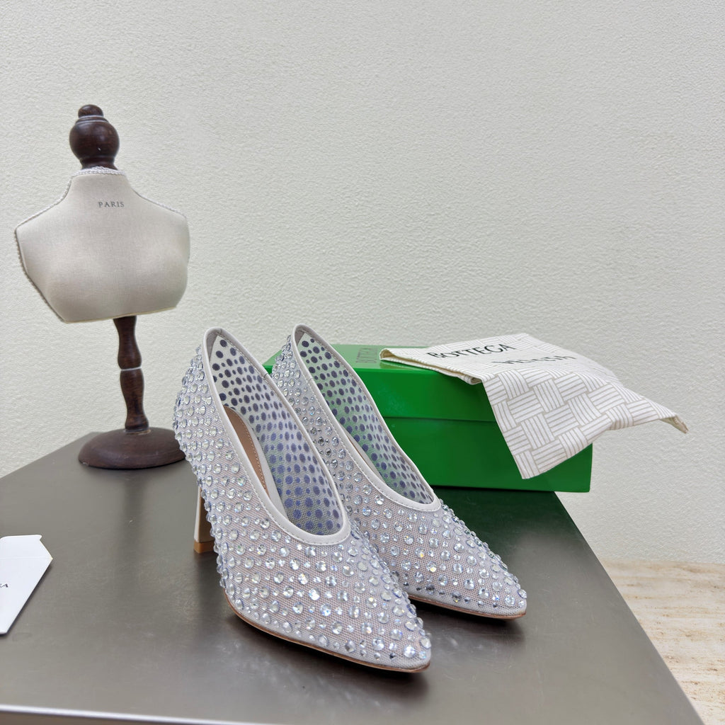 BV Rhinestones Sofia Pump 90mm White Mesh 428481