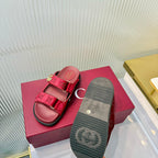 GG 26s Dad Mule Sandals Red Leather Velvet 714865