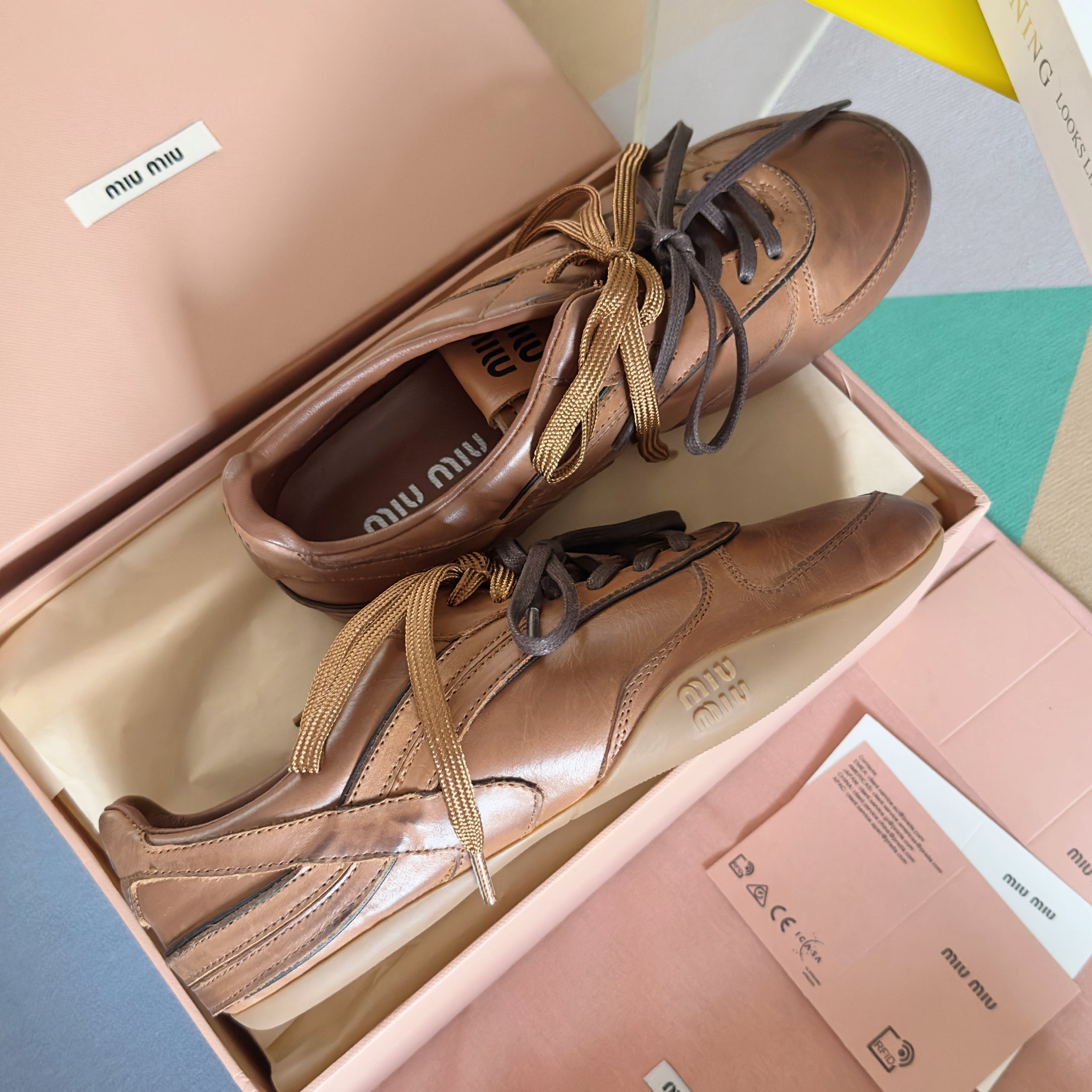 Miu Gymnasium Sneakers Caramel Cowhide 509750