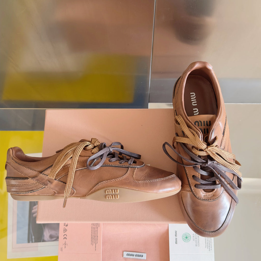 Miu Gymnasium Sneakers Caramel Cowhide 509750