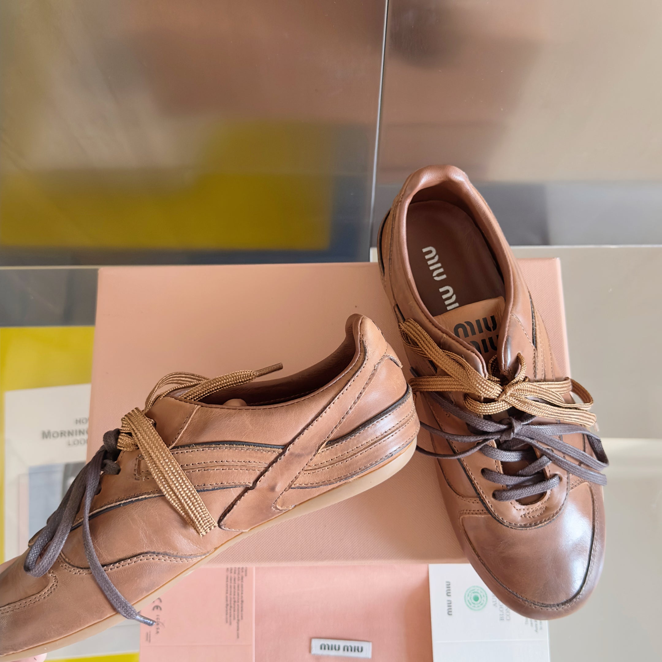 Miu Gymnasium Sneakers Caramel Cowhide 509750