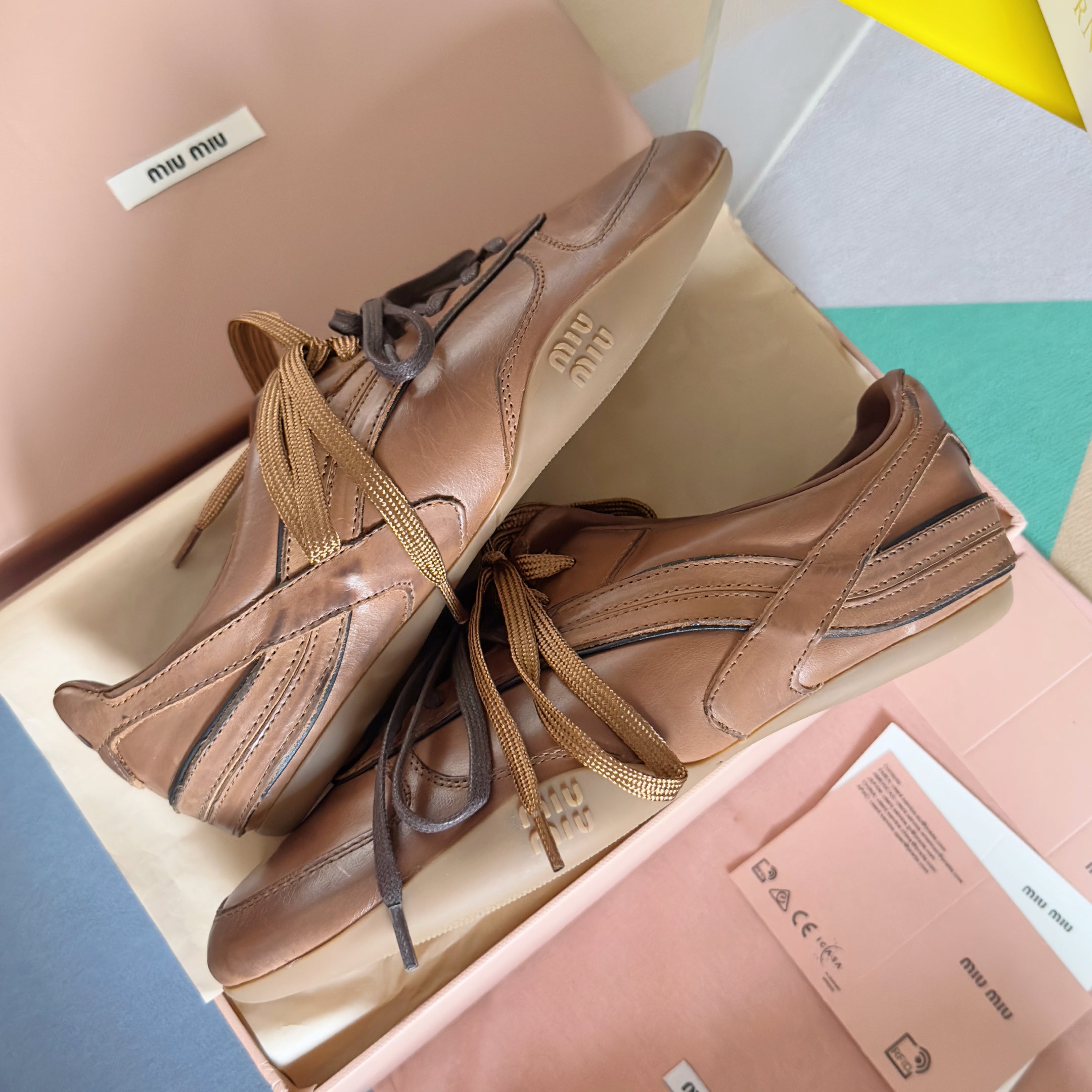 Miu Gymnasium Sneakers Caramel Cowhide 509750