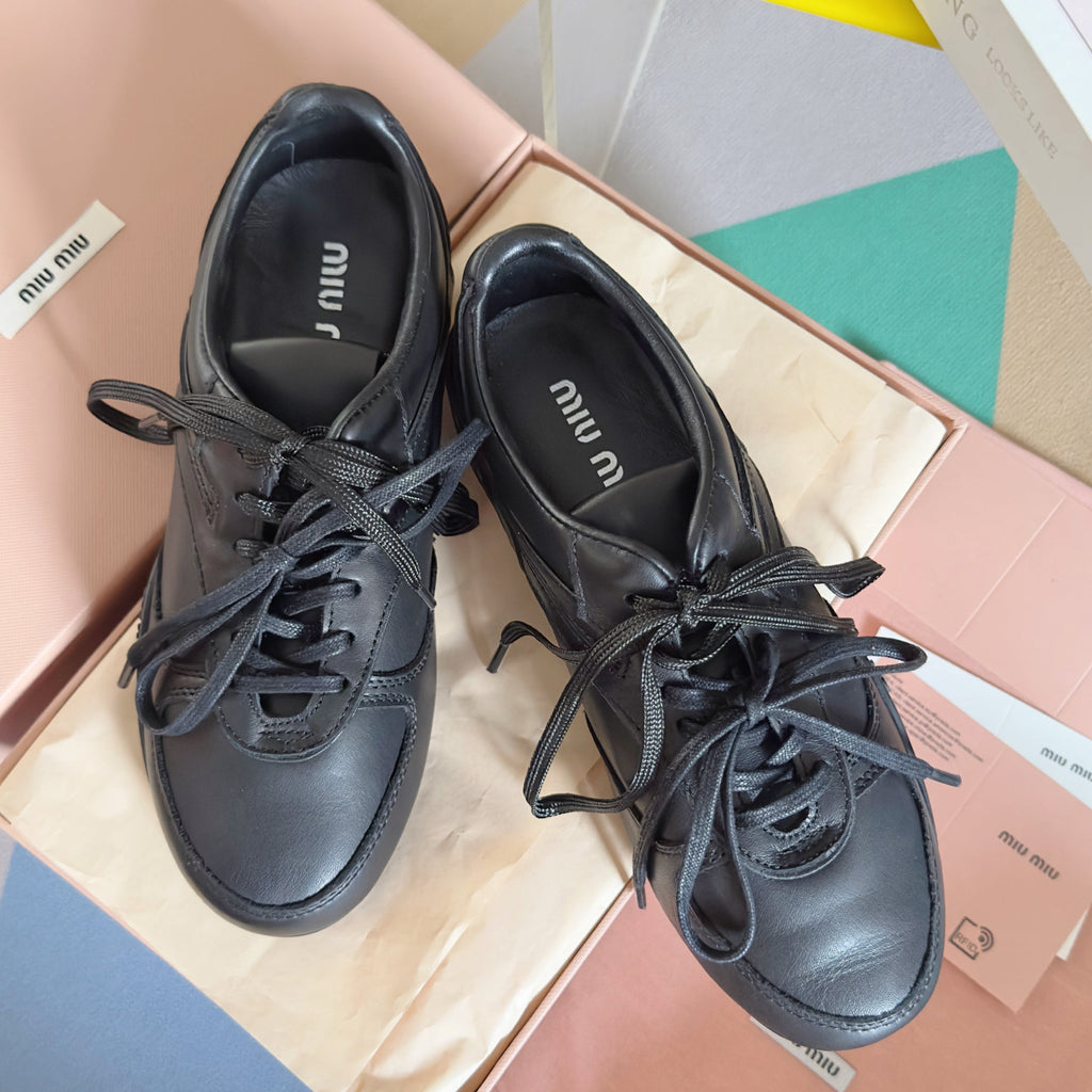 Miu Gymnasium Sneakers Black Cowhide 509751