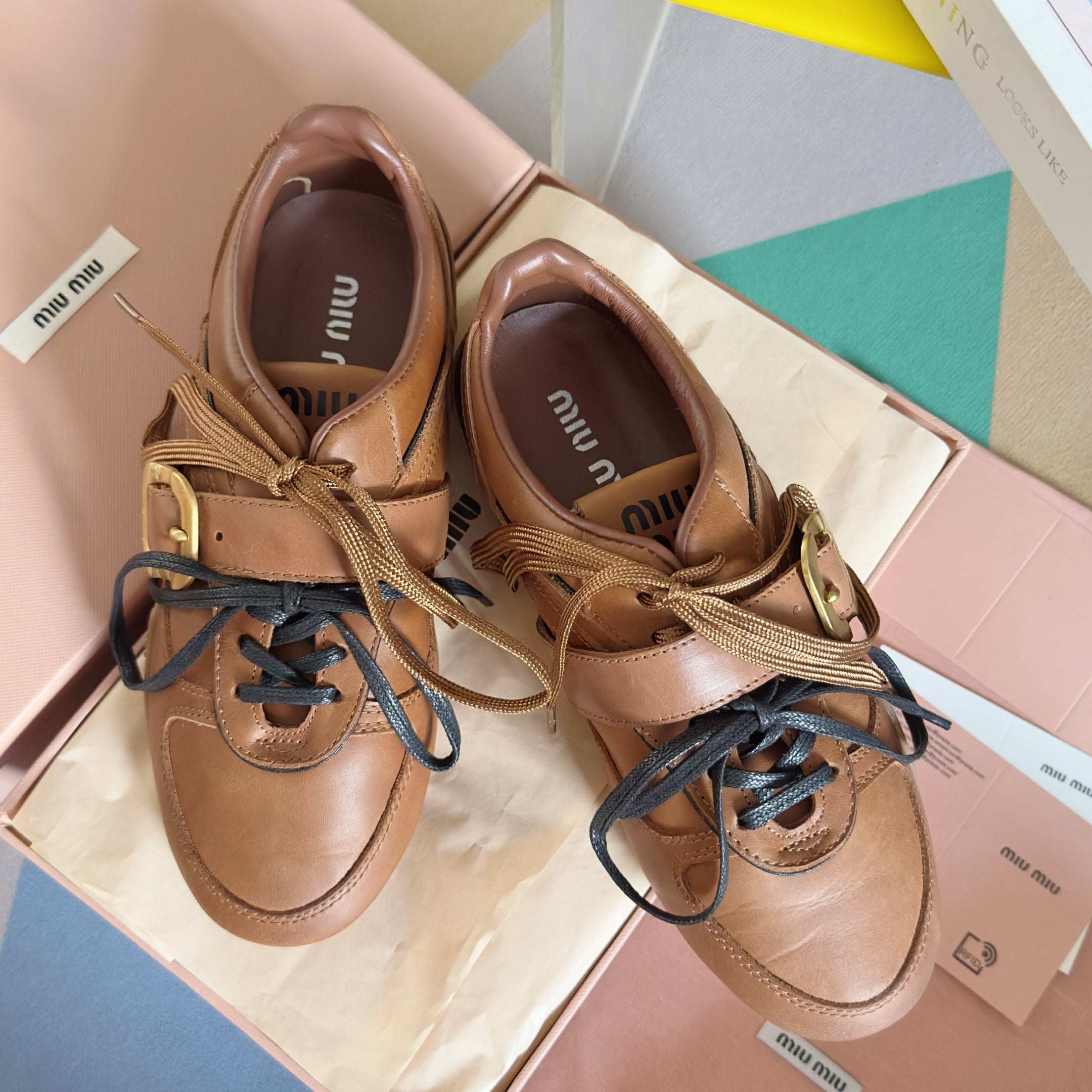 Miu Sneakers With Buckle Brown Leather 509754