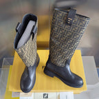 Fendi 2025 Filo Black Sheepskin and Brown FF Fabric Boot 553107