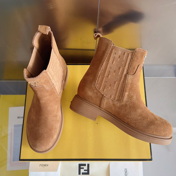 Fendi 2025 FF Monogram Chelsea Boot Brown Suede Fabric 553104