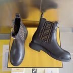 Fendi 2025 FF Monogram Chelsea Boot Black Brown Leather Fabric 553105