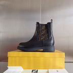 Fendi 2025 FF Monogram Chelsea Boot Black Brown Leather Fabric 553105