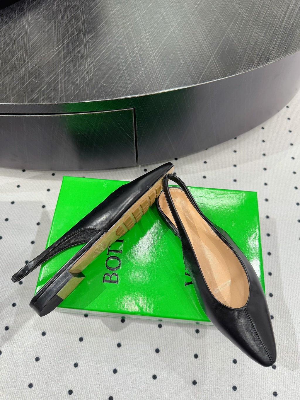BV 26s Slingback Flats Black Calfskin