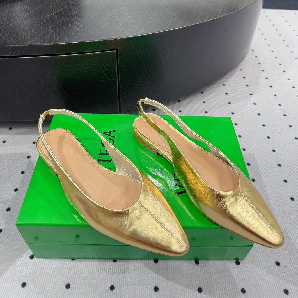 BV 26s Slingback Flats Gold Calfskin