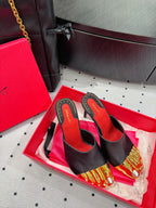 CL 25 Elsa Schiapar Mules Black Gold Silk 321607