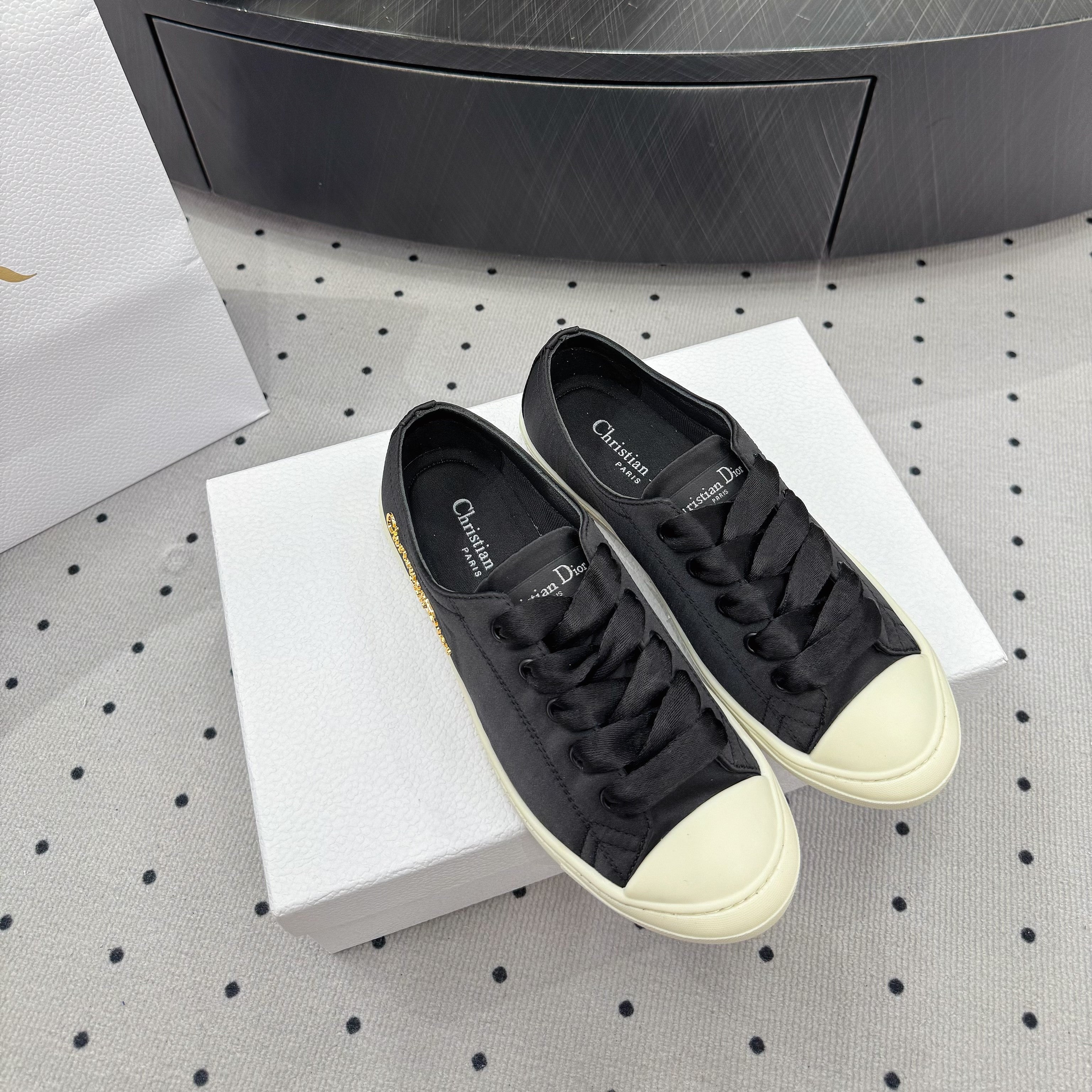 Dior Lucky Sneaker Black Satin 618071