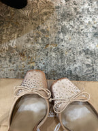 CL Cassia Lace Up Pumps Diamond-Embellished 10.5 Beige Satin 637426