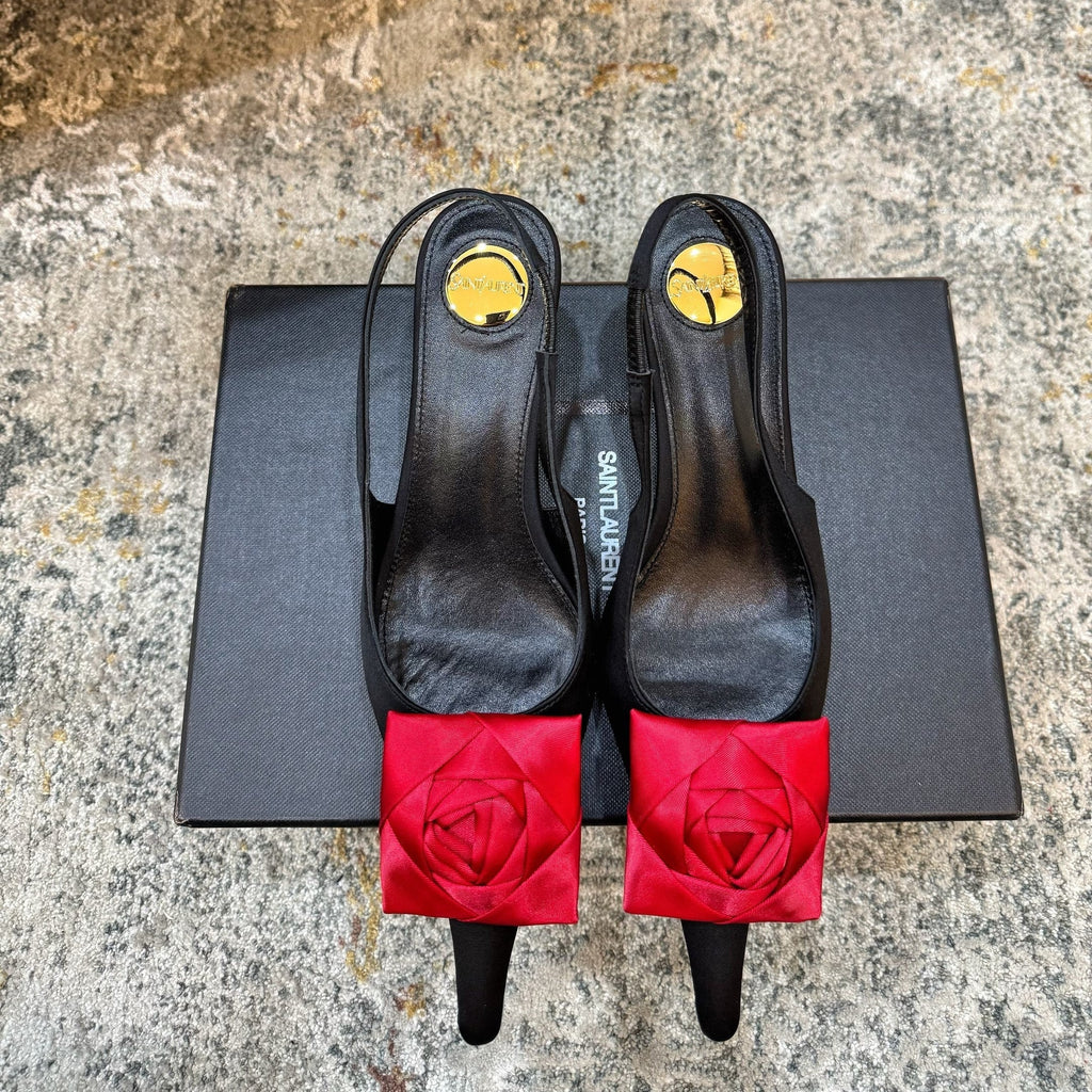 YSL Dakota Pumps 50mm Black Red Satin 637206