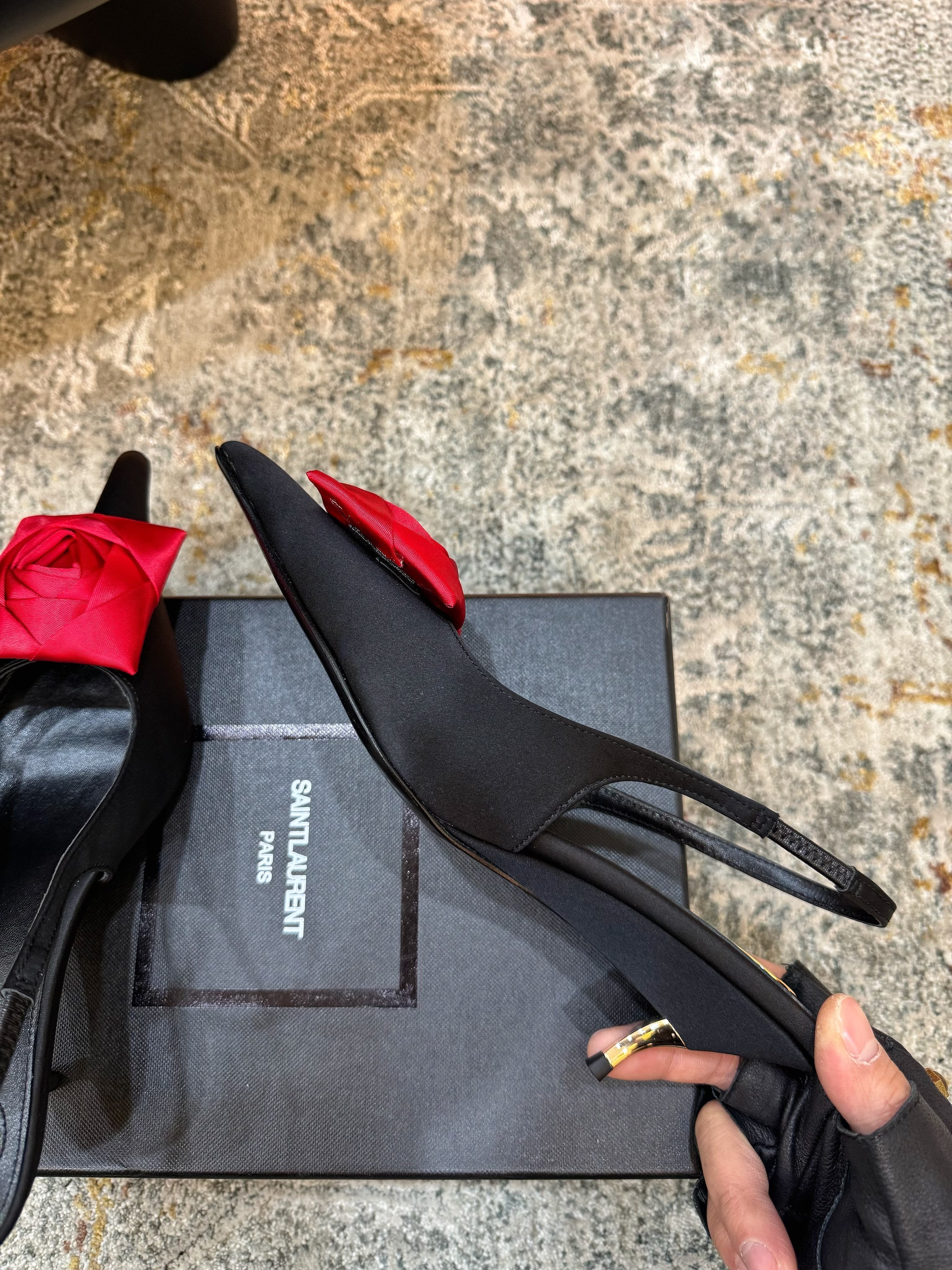 YSL Dakota Pumps 50mm Black Red Satin 637206