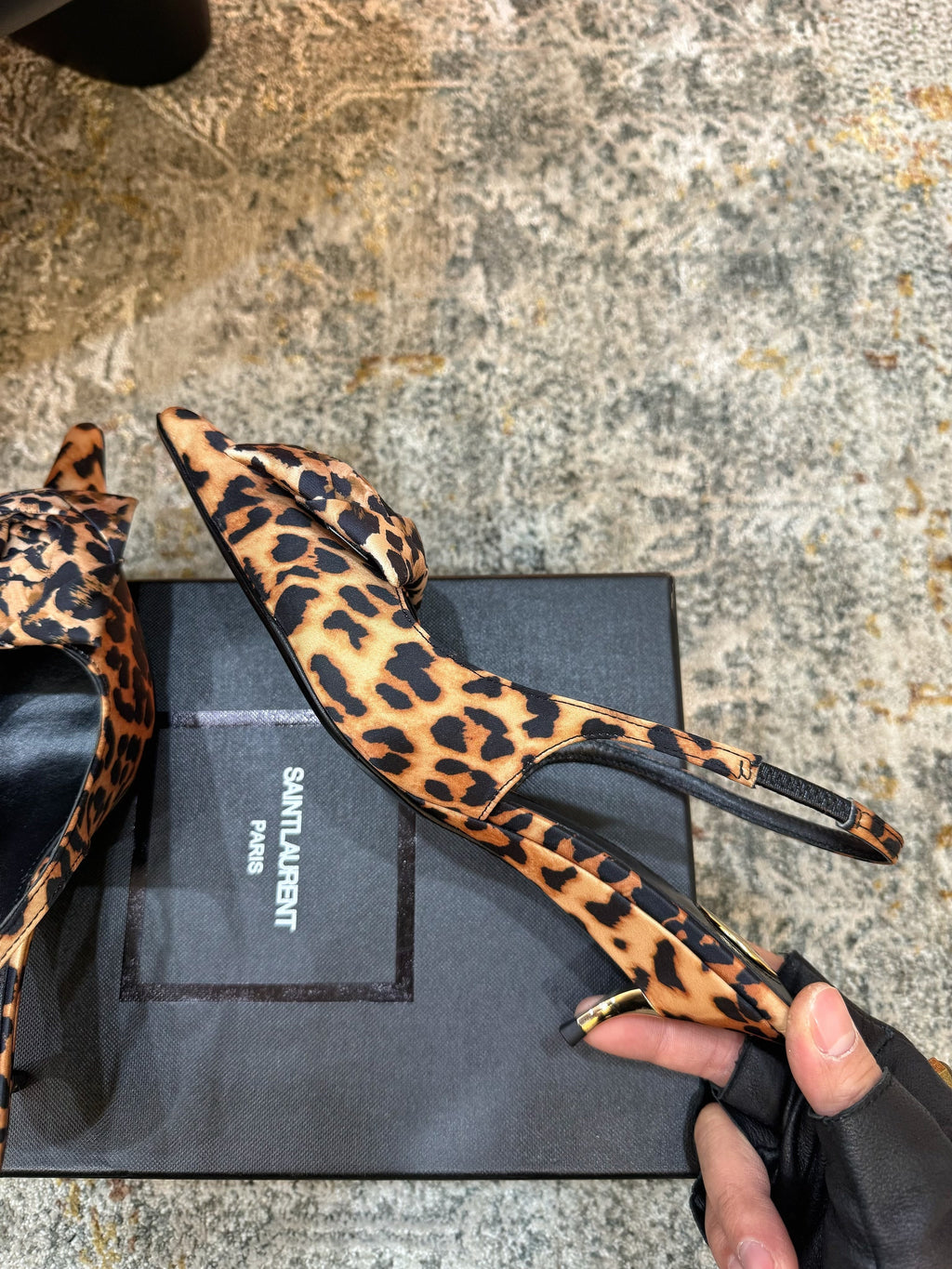 YSL Dakota Pumps 50mm Leopard Printed Satin 637208