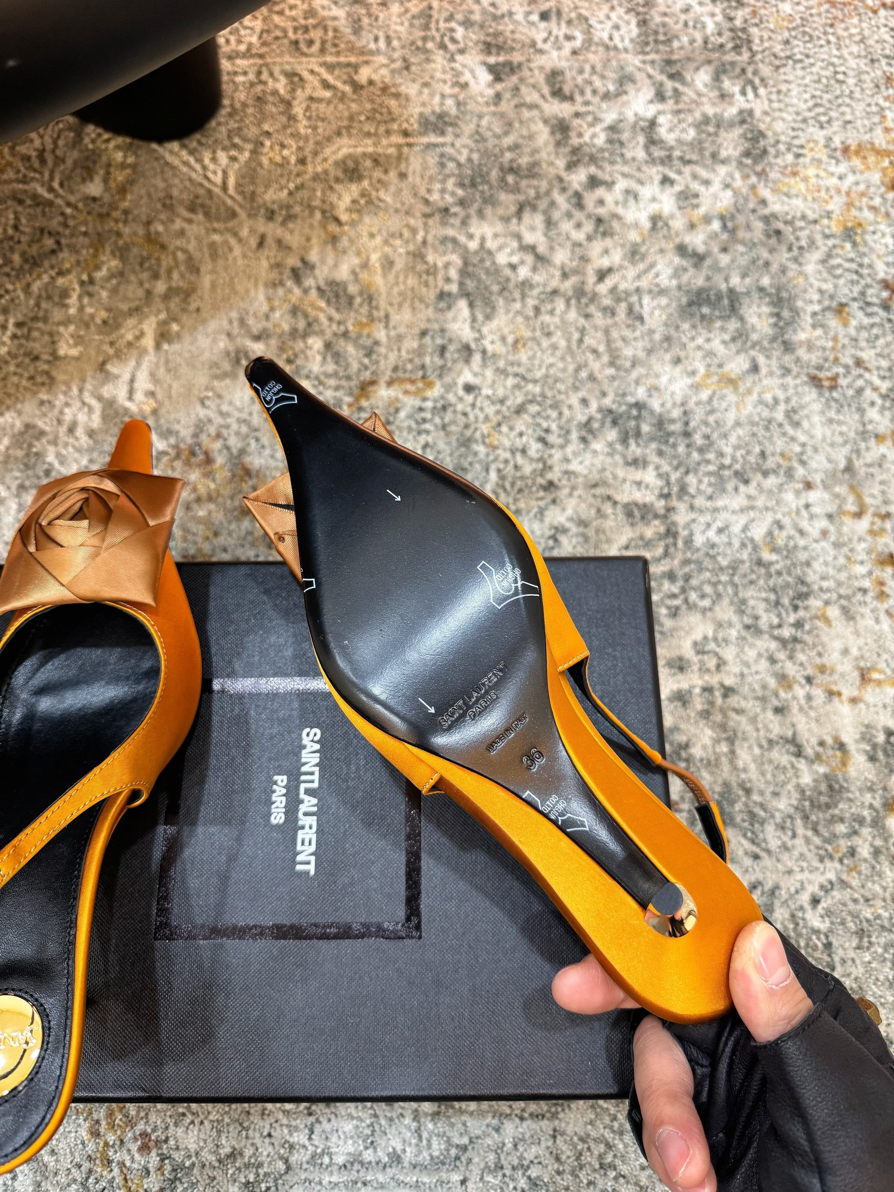 YSL Dakota Pumps 50mm Orange Satin 637209