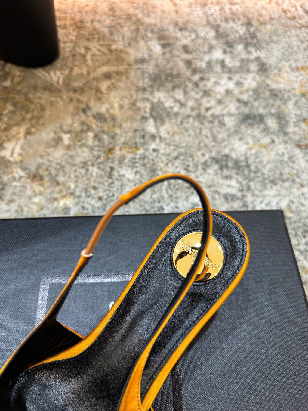 YSL Anne-Marie Slingback 8cm Orange Satin 637213