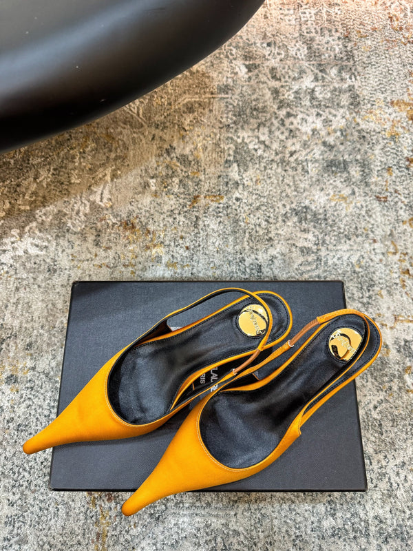 YSL Anne-Marie Slingback 8cm Orange Satin 637213