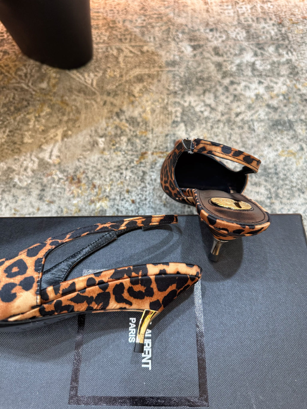 YSL Anne-Marie Slingback 8cm Leopard Printed Satin 637229
