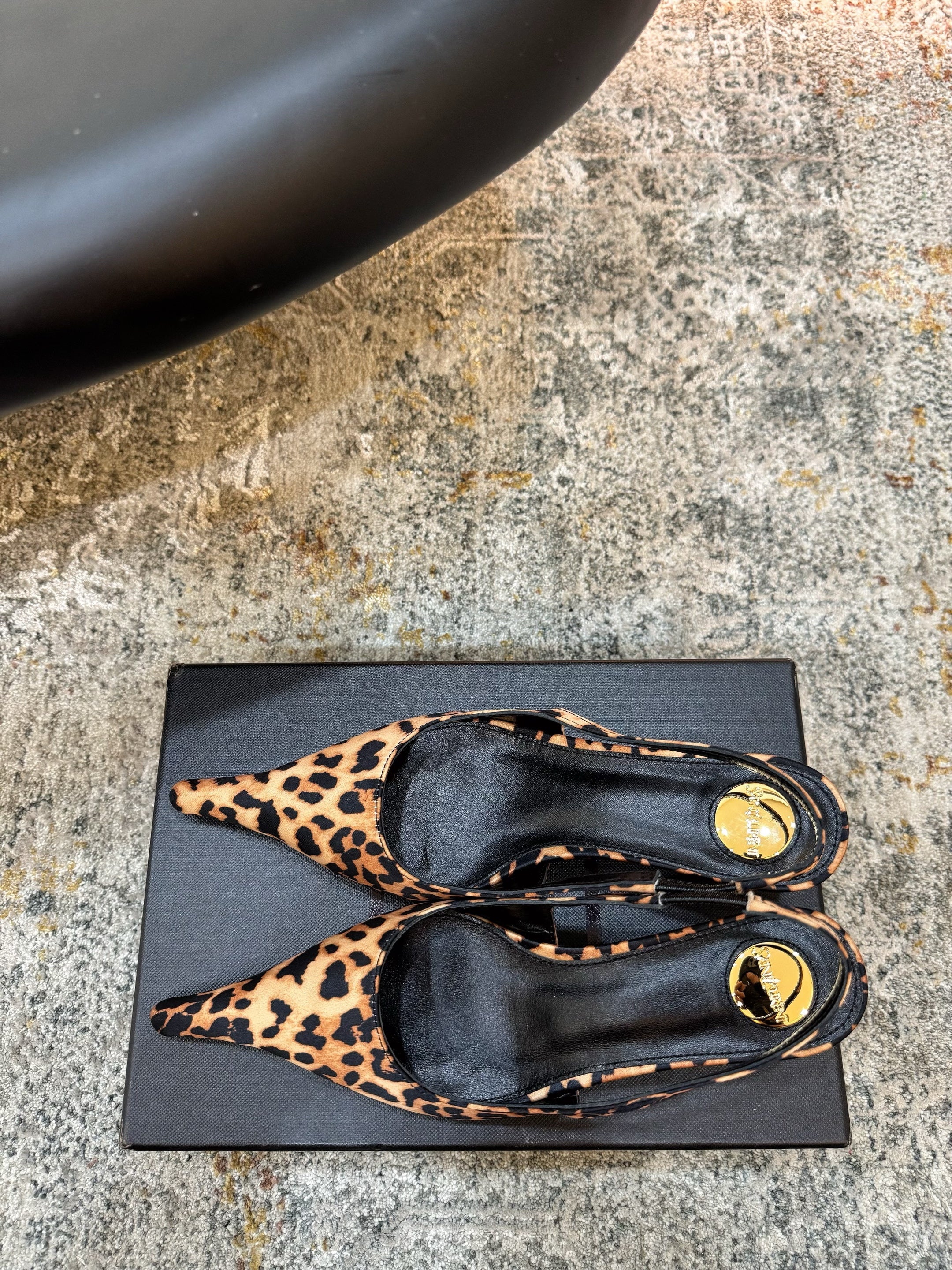 YSL Anne-Marie Slingback 8cm Leopard Printed Satin 637229