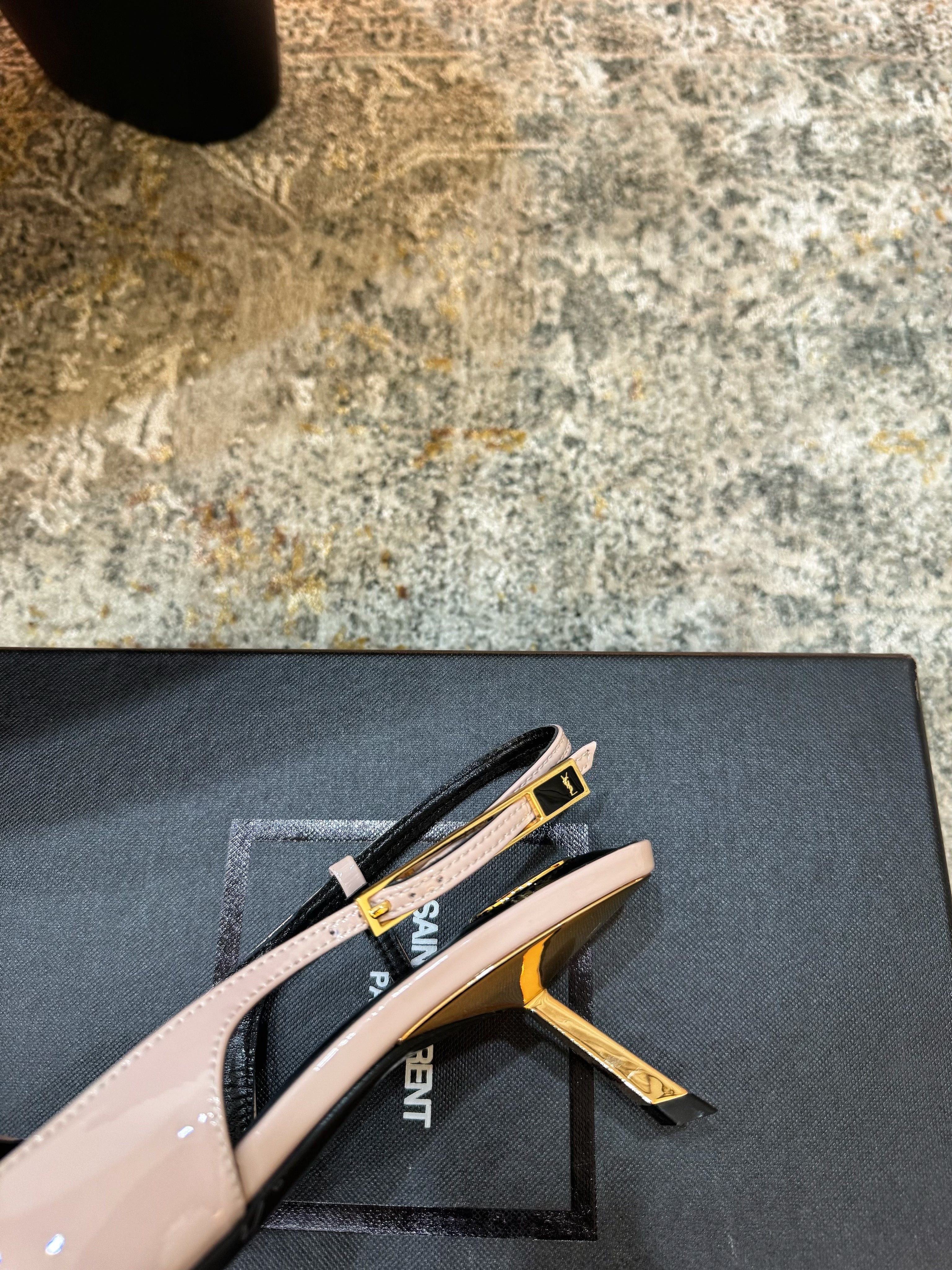 YSL Anne-Marie Slingback 8cm Light Pink Patent Leather 637219