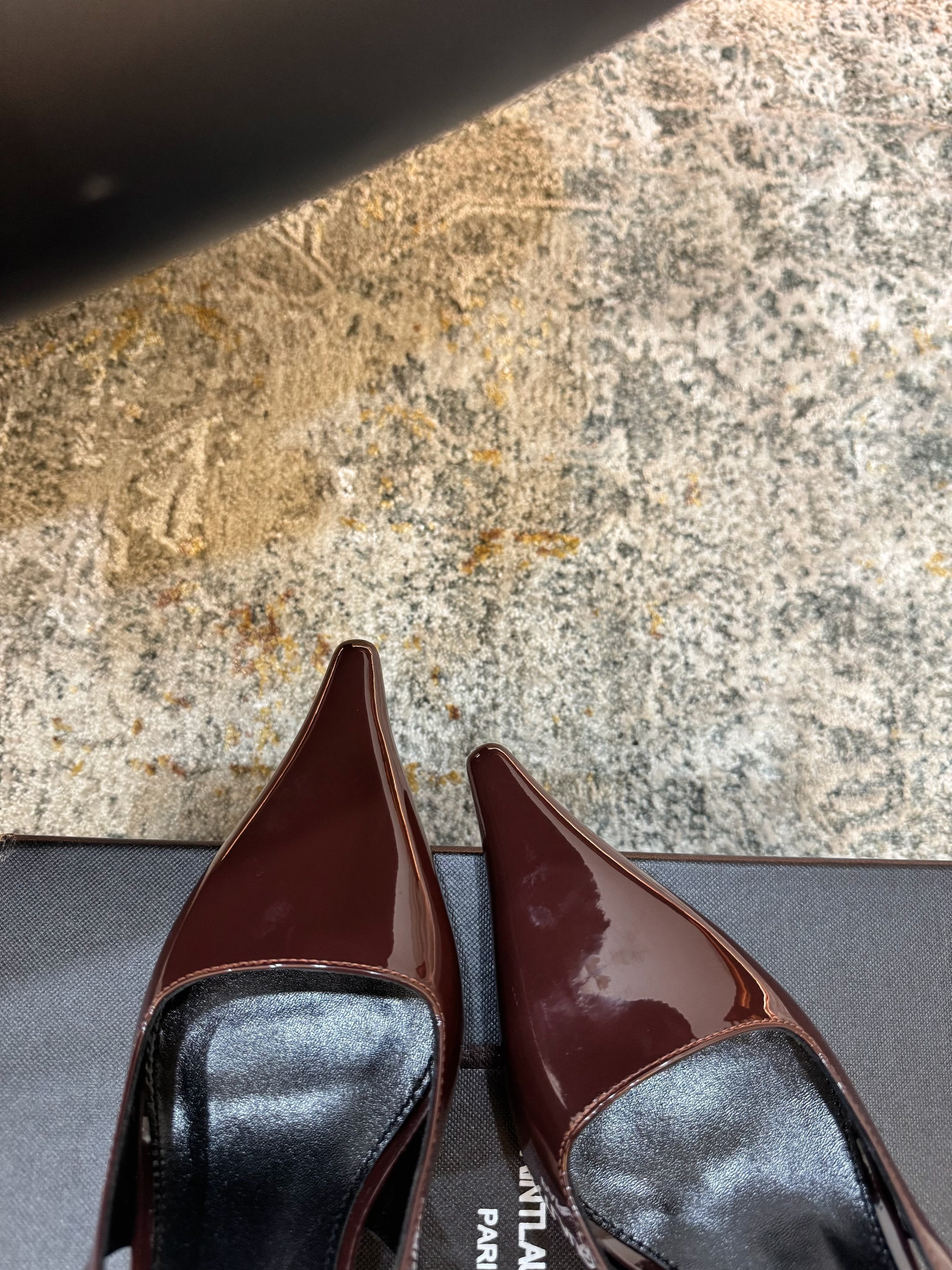 YSL Anne-Marie Slingback 8cm Burgundy Patent Leather 637220