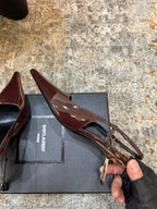 YSL Anne-Marie Slingback 8cm Burgundy Patent Leather 637220