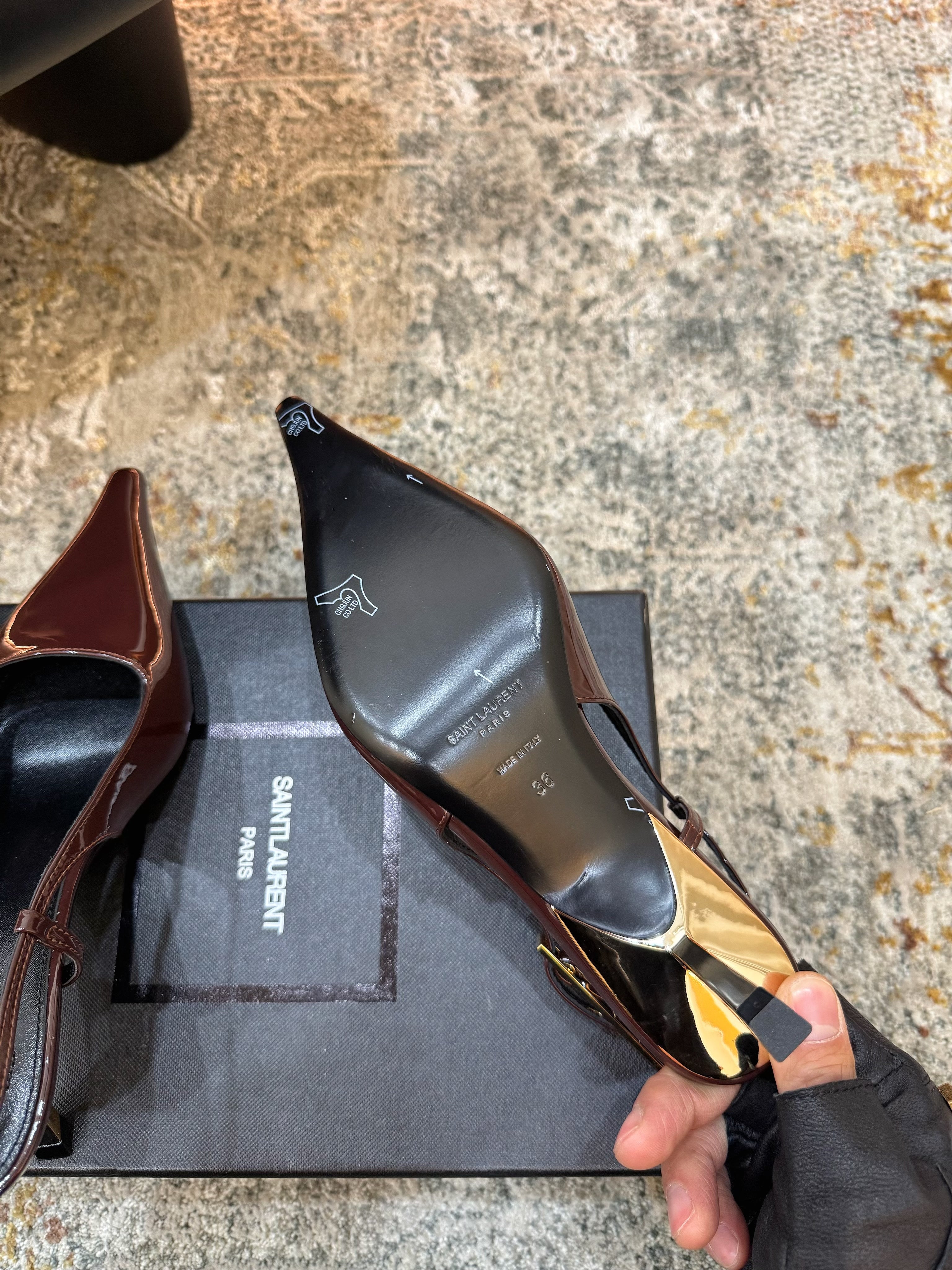 YSL Anne-Marie Slingback 8cm Burgundy Patent Leather 637220