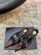YSL Anne-Marie Slingback 8cm Burgundy Patent Leather 637220