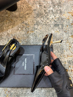 YSL Anne-Marie Slingback 8cm Black Patent Leather 637221