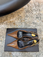 YSL Anne-Marie Slingback 8cm Brown Patent Leather 637223