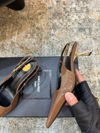 YSL Anne-Marie Slingback 8cm Brown Patent Leather 637223