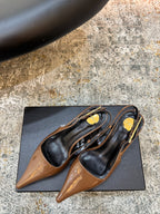 YSL Anne-Marie Slingback 8cm Brown Patent Leather 637223