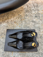 YSL Anne-Marie Slingback 8cm Black Glossy Sheepskin 637224