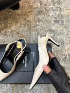 YSL Anne-Marie Slingback 8cm White Sheepskin Silk 637228